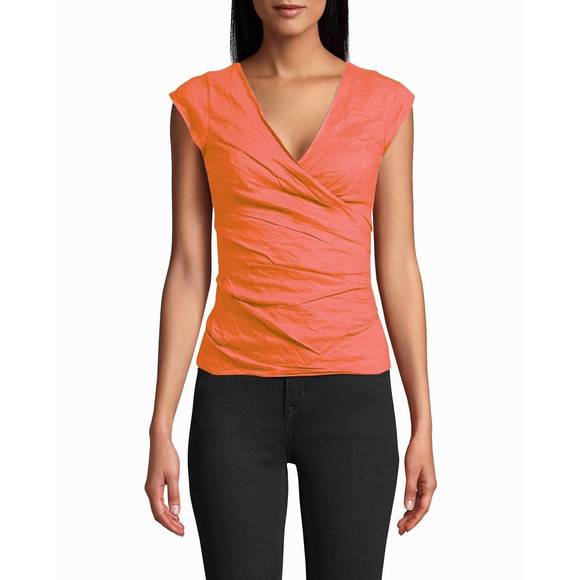 NEW NICOLE MILLER cotton metal logan top in coral